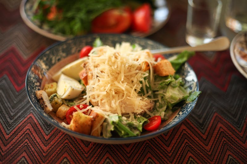 Caesar salad with croutons and parmesan